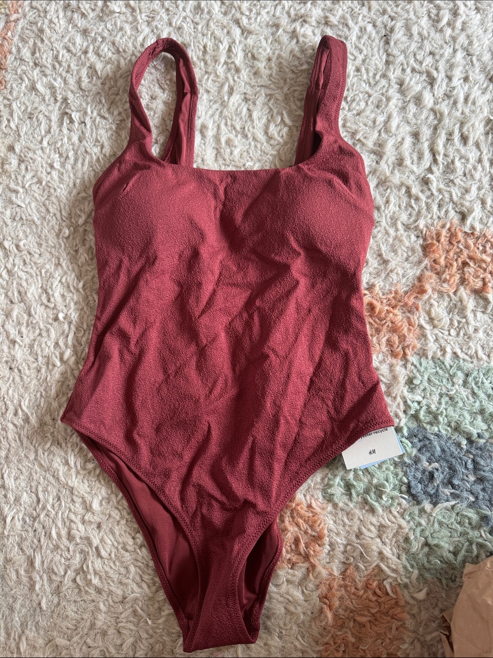 H&M Women's Textured One-Piece Swimsuit in Maroon